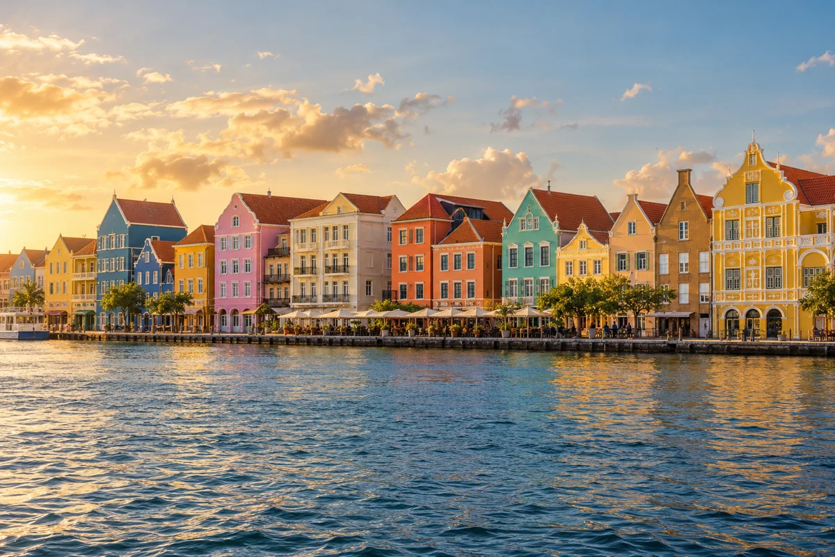 Curaçao-inspired waterfront at golden hour